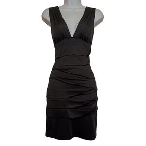 MAX RAVE Black Stretchy Sleeveless V Neck Mini Bodycon Cocktail Dress Small